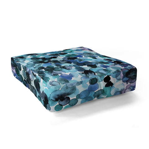 Ninola Design Blue watercolor dots Floor Pillow Square