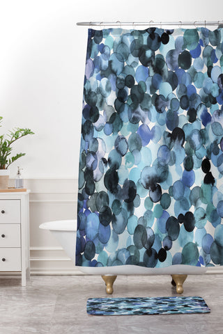 Ninola Design Blue watercolor dots Shower Curtain And Mat