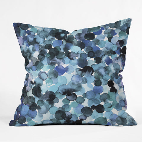Ninola Design Blue watercolor dots Outdoor Throw Pillow