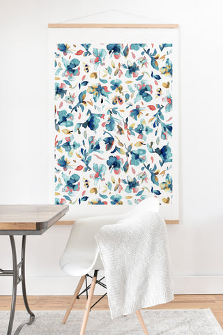 Ninola Design Blue Watercolor Hibiscus Floral Art Print And Hanger