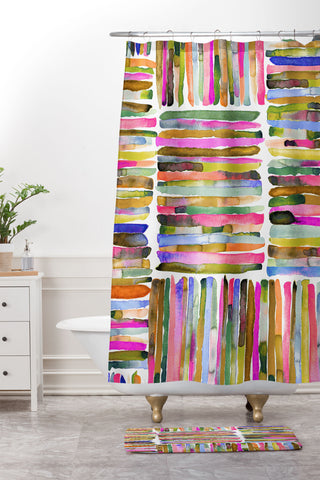 Ninola Design Bold bright stripes Pink Shower Curtain And Mat