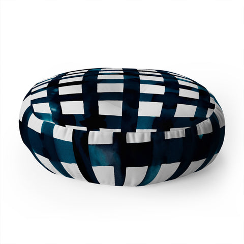 Ninola Design Bold grid plaids Navy Floor Pillow Round
