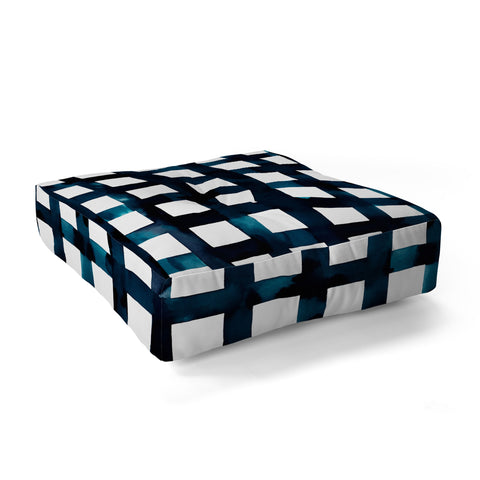 Ninola Design Bold grid plaids Navy Floor Pillow Square