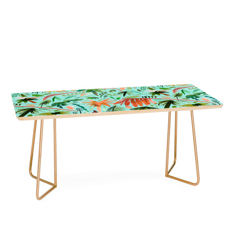 Ninola Design Brushstrokes Palms Turquoise Coffee Table