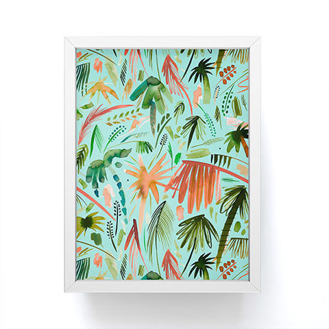 Ninola Design Brushstrokes Palms Turquoise Framed Mini Art Print