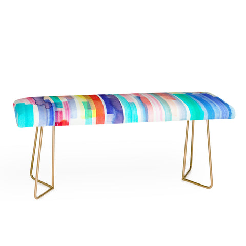 Ninola Design Brushstrokes Stripes Abstract Watercolor Bench