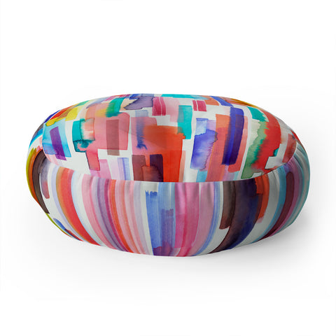 Ninola Design Brushstrokes Stripes Abstract Watercolor Floor Pillow Round