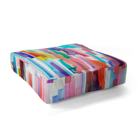 Ninola Design Brushstrokes Stripes Abstract Watercolor Floor Pillow Square