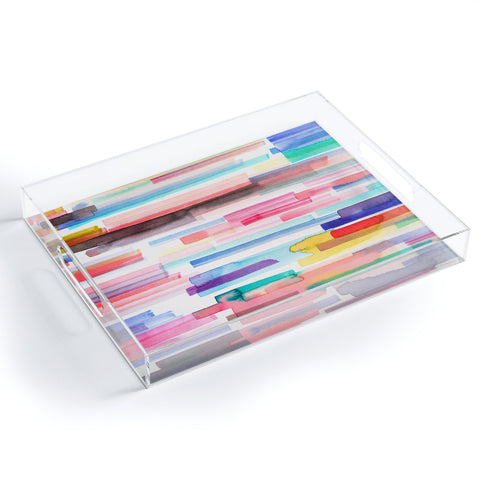 Ninola Design Brushstrokes Stripes Abstract Watercolor Acrylic Tray