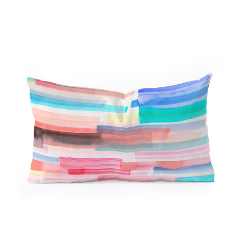Ninola Design Brushstrokes Stripes Abstract Watercolor Oblong Throw Pillow