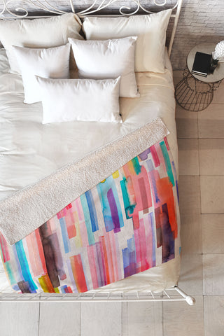 Ninola Design Brushstrokes Stripes Abstract Watercolor Fleece Throw Blanket