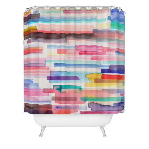 Ninola Design Brushstrokes Stripes Abstract Watercolor Shower Curtain