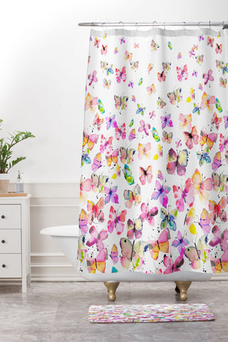 Ninola Design Butterflies watercolor gradation Shower Curtain And Mat