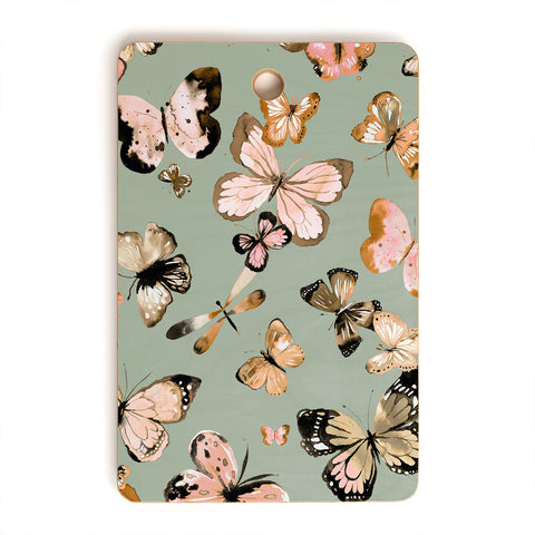 Ninola Design Butterflies wings Gold green Cutting Board Rectangle