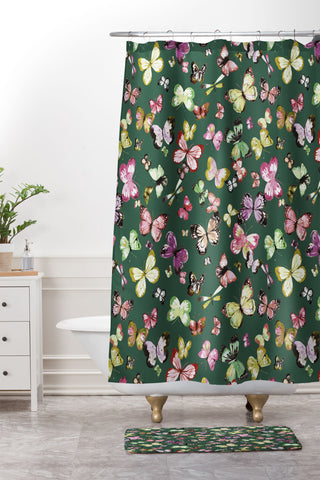 Ninola Design Butterflies Wings Green Shower Curtain And Mat