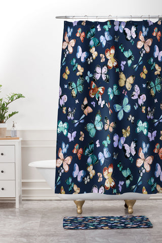 Ninola Design Butterflies wings navy blue Shower Curtain And Mat