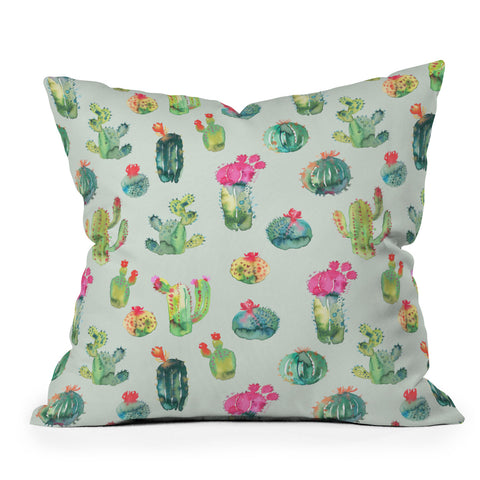 Ninola Design Cacti succulent plants Green Throw Pillow