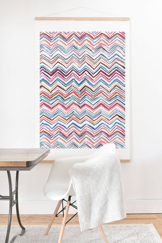 Ninola Design Chevron zigzag stripes Blue Pink Art Print And Hanger