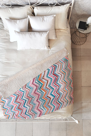 Ninola Design Chevron zigzag stripes Blue Pink Fleece Throw Blanket