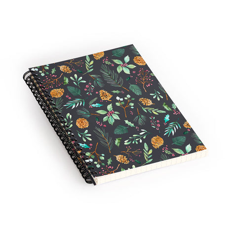 Ninola Design Christmas botanical charcoal Spiral Notebook