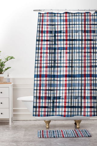 Ninola Design Christmas Checks Tartan Blue Shower Curtain And Mat