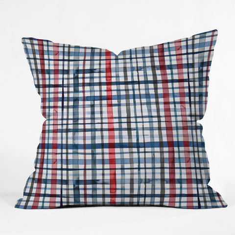 Ninola Design Christmas Checks Tartan Blue Outdoor Throw Pillow