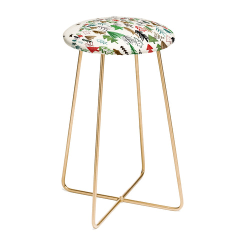 Ninola Design Christmas pines forest Red green Counter Stool