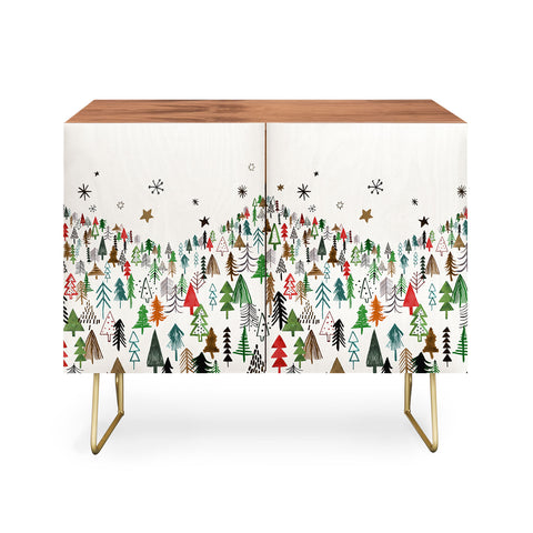Ninola Design Christmas pines forest Red green Credenza