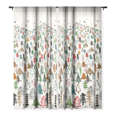 Ninola Design Christmas pines forest Red green Sheer Non Repeat