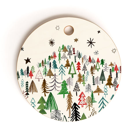 Ninola Design Christmas pines forest Red green Cutting Board Round