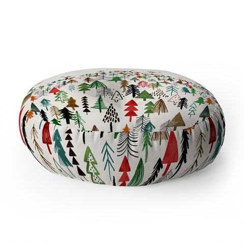 Ninola Design Christmas pines forest Red green Floor Pillow Round