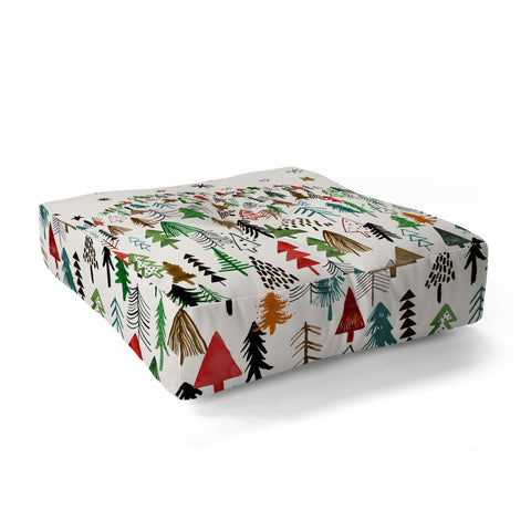 Ninola Design Christmas pines forest Red green Floor Pillow Square