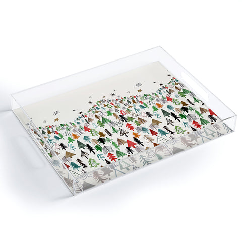 Ninola Design Christmas pines forest Red green Acrylic Tray