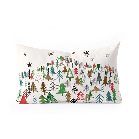 Ninola Design Christmas pines forest Red green Oblong Throw Pillow