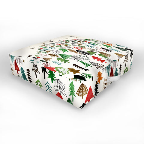 Ninola Design Christmas pines forest Red green Outdoor Floor Cushion