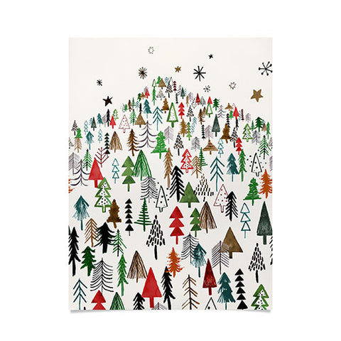 Ninola Design Christmas pines forest Red green Poster
