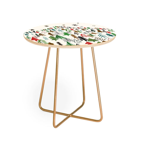 Ninola Design Christmas pines forest Red green Round Side Table