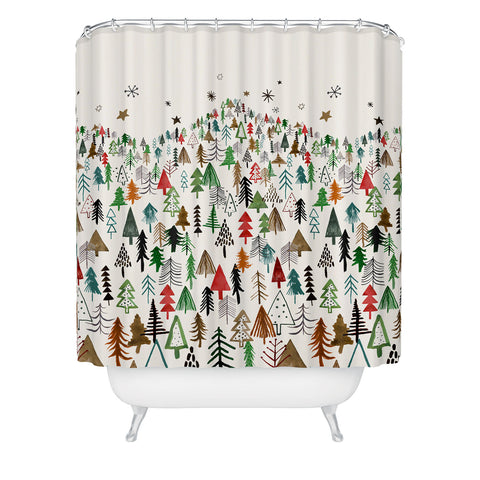 Ninola Design Christmas pines forest Red green Shower Curtain