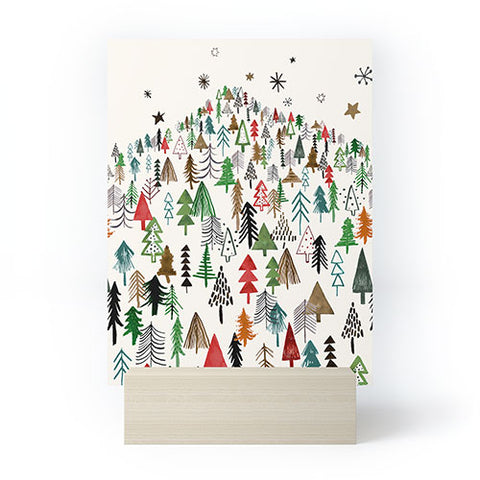 Ninola Design Christmas pines forest Red green Mini Art Print