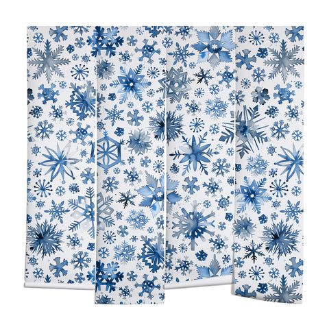 Ninola Design Christmas Stars Snowflakes Blue Wall Mural