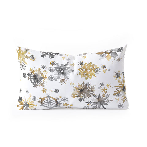Ninola Design Christmas Stars Snowflakes Golden Oblong Throw Pillow