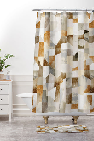 Ninola Design Collage texture gold Shower Curtain And Mat