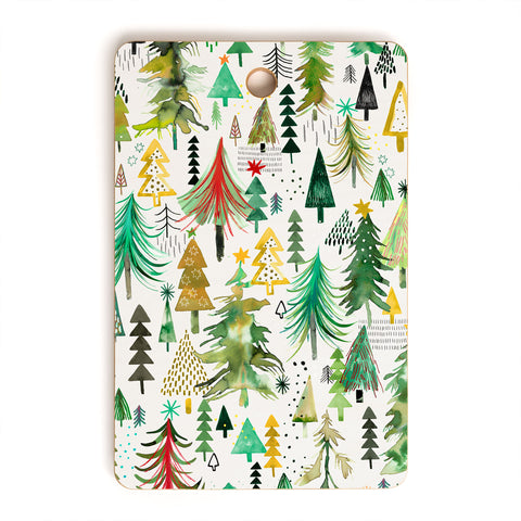 Ninola Design Colorful christmas trees Yuletide Cutting Board Rectangle
