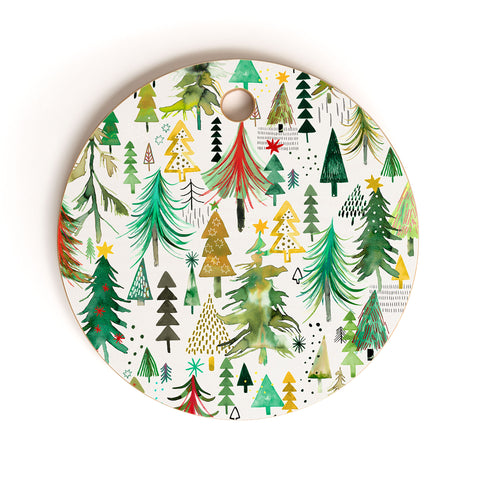 Ninola Design Colorful christmas trees Yuletide Cutting Board Round