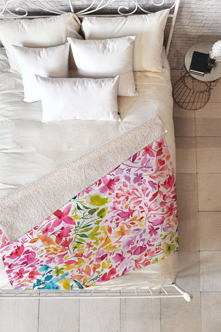 Ninola Design Colorful flowers and plants ivy Fleece Throw Blanket