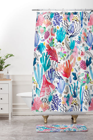 Ninola Design Coral Reef Watercolor Shower Curtain And Mat
