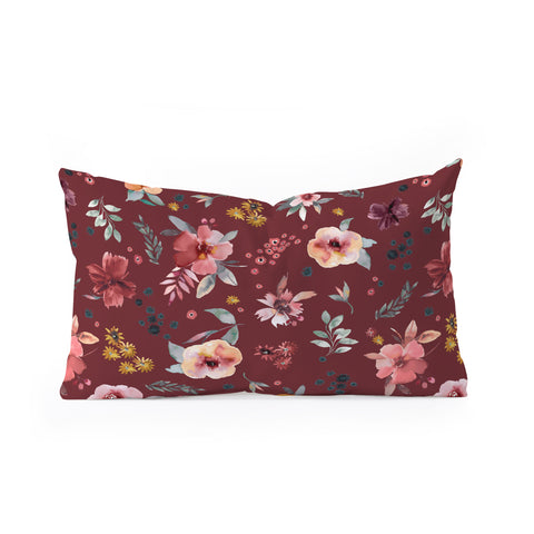 Ninola Design Countryside Floral Dark Red Oblong Throw Pillow