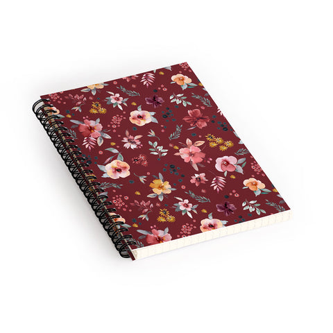 Ninola Design Countryside Floral Dark Red Spiral Notebook