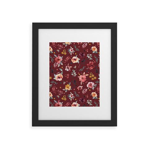 Ninola Design Countryside Floral Dark Red Framed Art Print