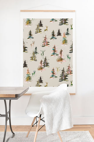 Ninola Design Deers and trees forest Beige Art Print And Hanger